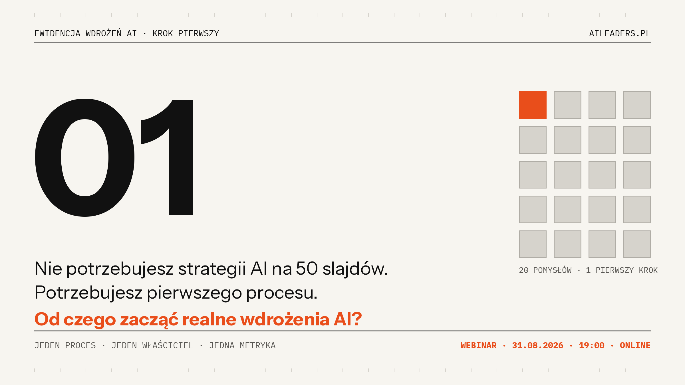 WEBINAR AI LEADERS · PONIEDZIAŁEK 31.08.2026 · 19:00 · ONLINE